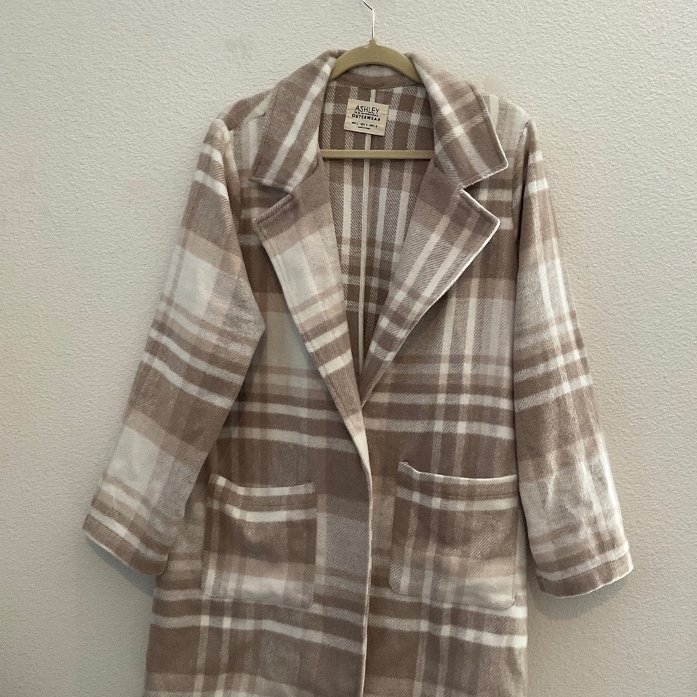 Plaid Shacket Brown and White Size Large Midi Length